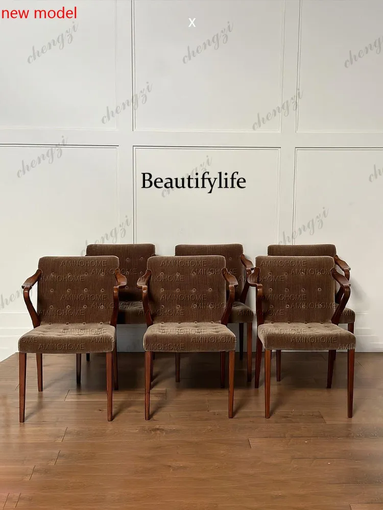DD182Medieval retro solid wood, home armrest leisure single chair, high-end fabric study chair