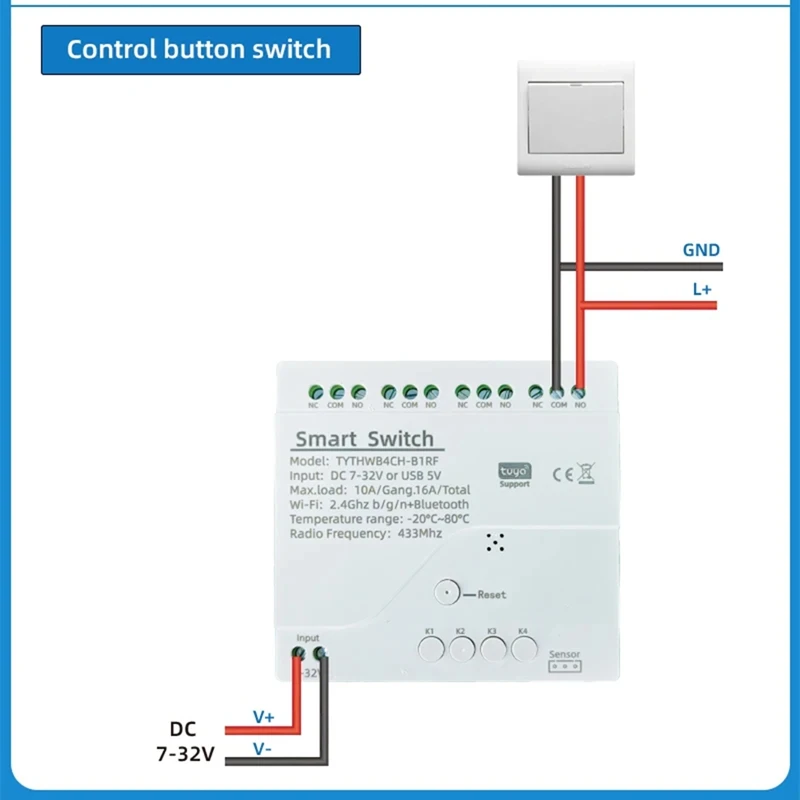 Tuya Smart Wifi 4 Channel Relay With Temperature Humidity Sensor Passive Dry Contact Switch RF433 For Alexa Alice