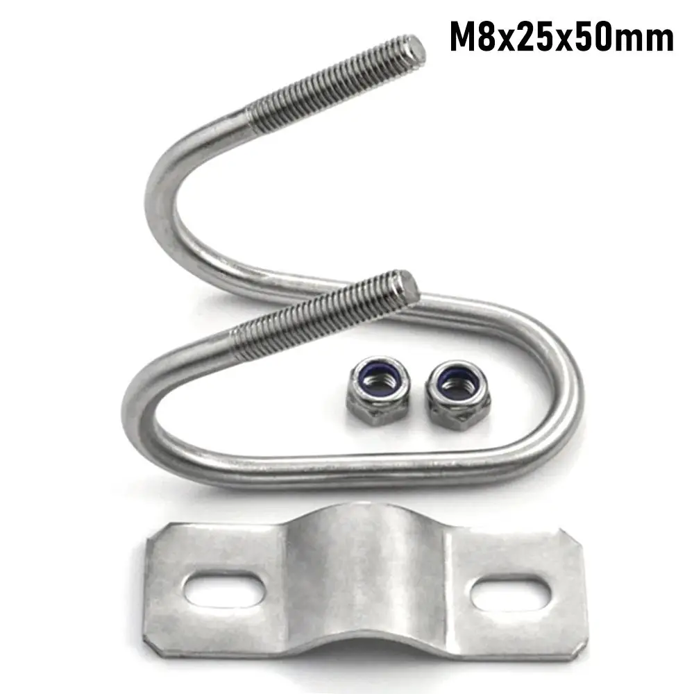 1Pcs Durable Double U-Cross U Bolt Steel Connector Cross Clamp Hose Clamp 20 25 32 40 50 M8 Scaffolding Fixing Tube Pipe Clip
