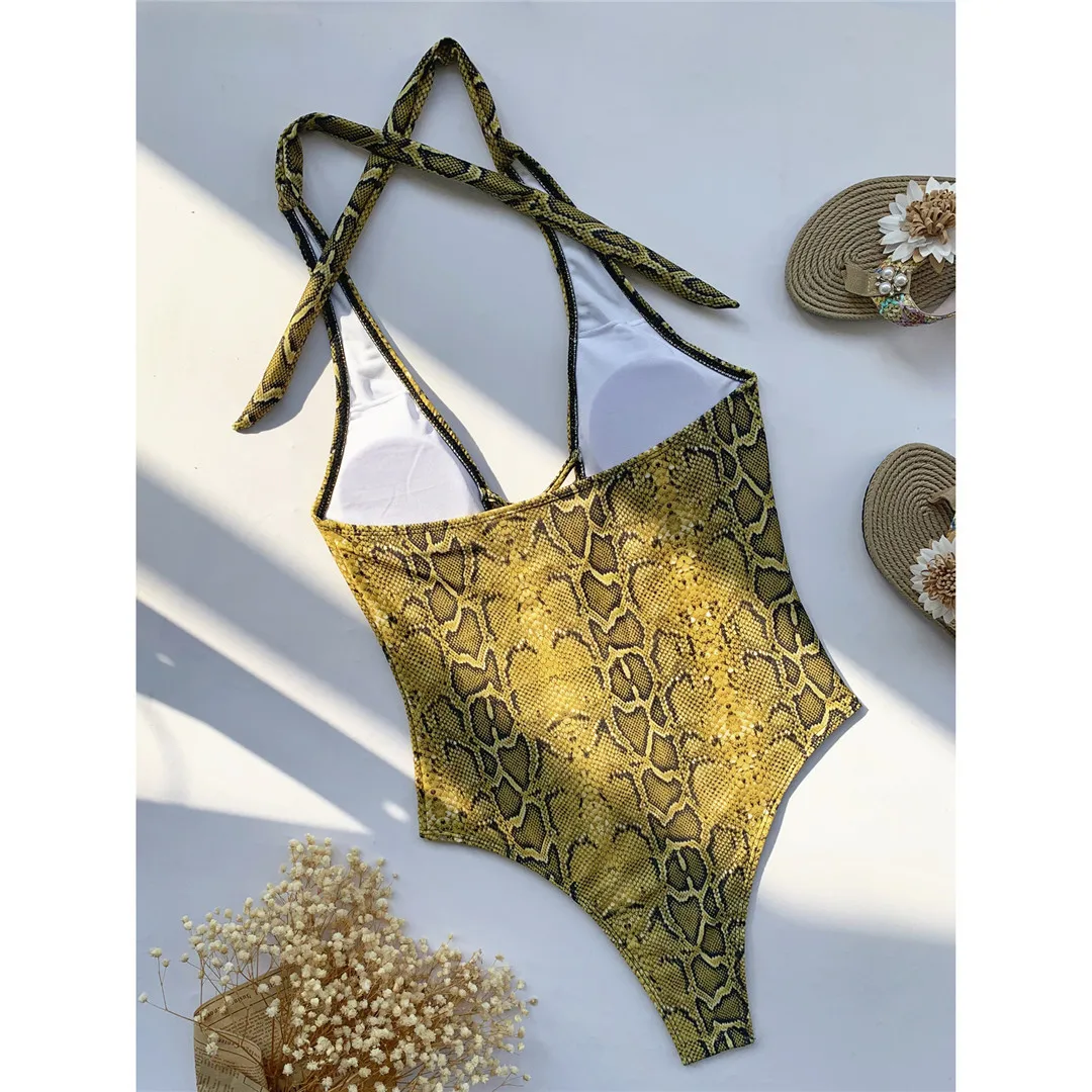 Neuer, aufregender Monokini-Badeanzug für Damen mit Schlangenhautmuster, einteiliger Badeanzug, figurbetonter Schnitt, Badebekleidung, Badeanzug für Damen, V3056. – Detail 27