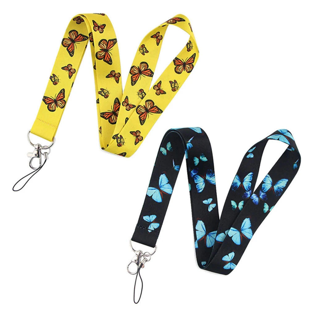 2Pcs Monarch Butterfly Mobile Phone Lanyard ID Card U Disk Camera Tag Hanging Neck Key Chain Jewelry Lanyard