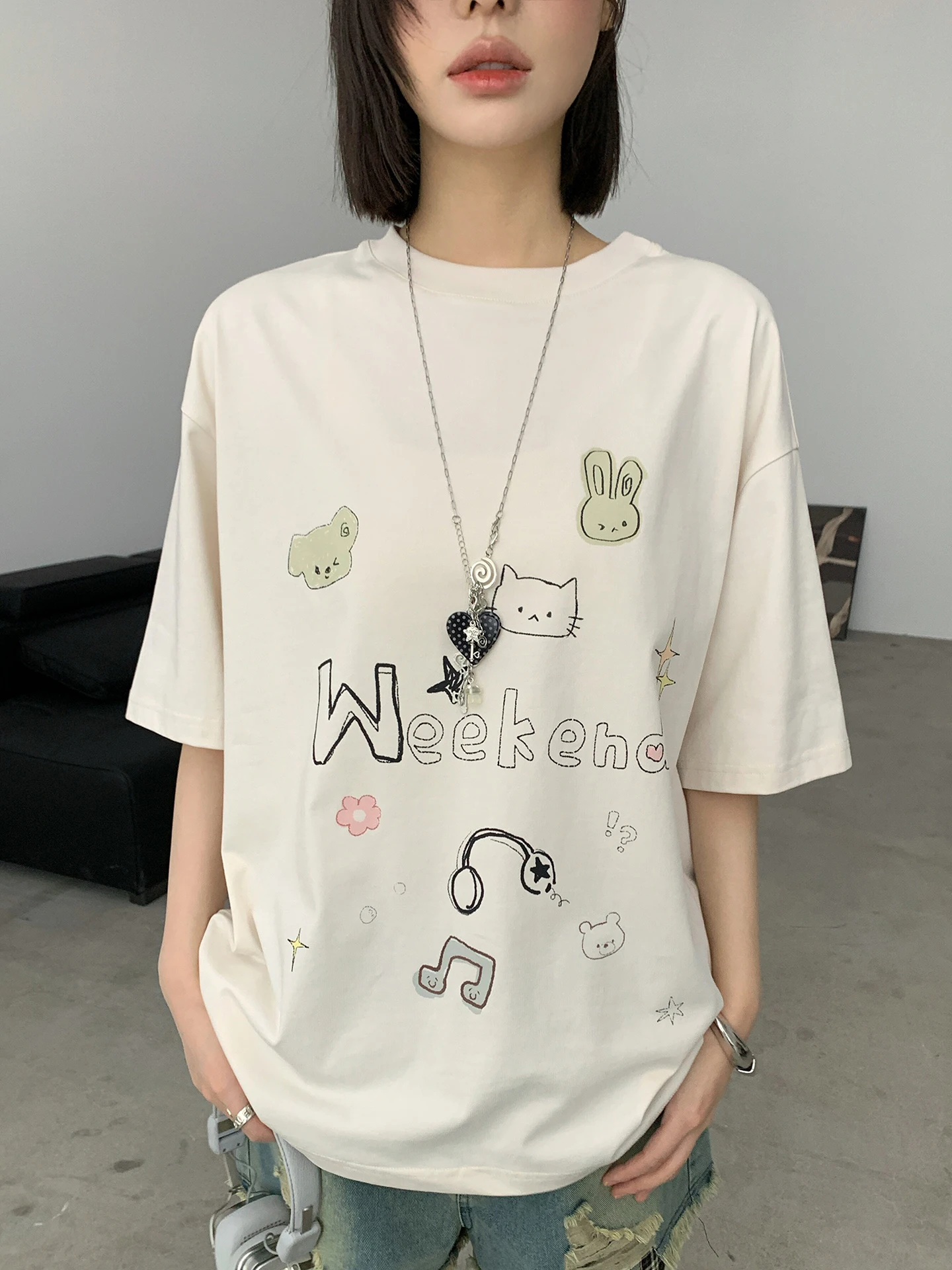 

Adorable Pet Theme T-Shirt Women's Loose Fit Short Sleeve Cotton Polyester Blend Summer New Style Breathable Comfortable Top
