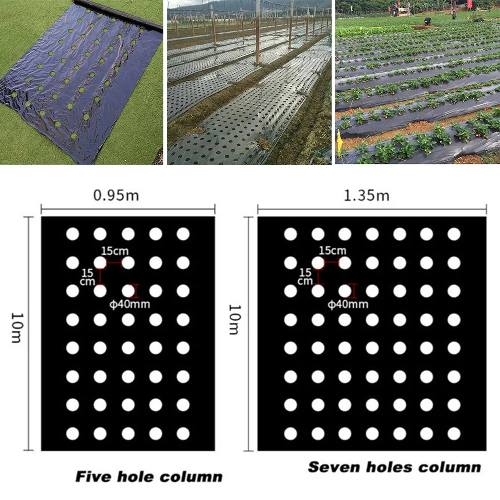 Pokrywa mielona rośliny folia perforowana Mulch 10m * 0.95m/10m * 1.35m Anti Grass Farm warzywa narzędzia ogrodnicze dom ogród