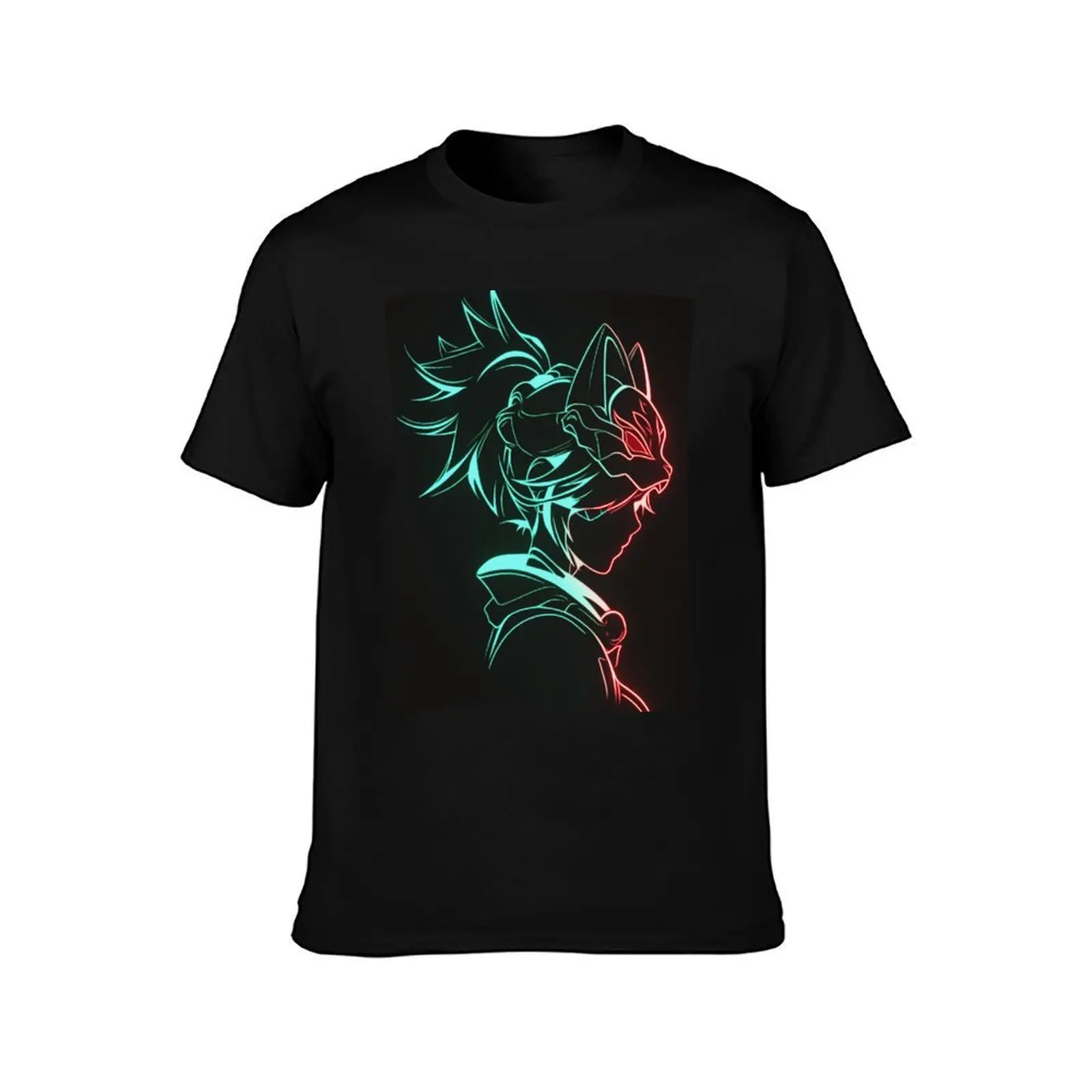 Neon Kitsune Rush T-Shirt, Summer Casual Cotton Tee, Oversized Streetwear Tops, Vintage Graphic Print, Loose Fit Short Sleeve