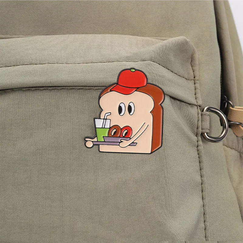Niedliches Emaille-Abzeichen mit Frühstücks-Motiven, lustige Waffel-, Pfannkuchen- und Toast-Anstecknadel, Cartoon-Dekorationsbrosche-Set für Rucksack, Schmuck, Geschenke – Detail 3