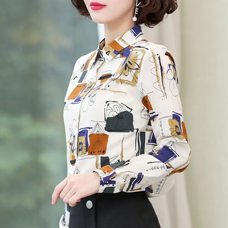 

Women's Spring Autumn Floral Print Geometric Graphics Turn-down Collar Long Sleeve Button Cardigan Shirt Casual Elegant Tops