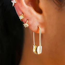 Minimalist Safety Pin Shape Leverback Earrings for Women U-shaped Gold Plated Lock Pendant Pierced Earring Jewelry Accessories