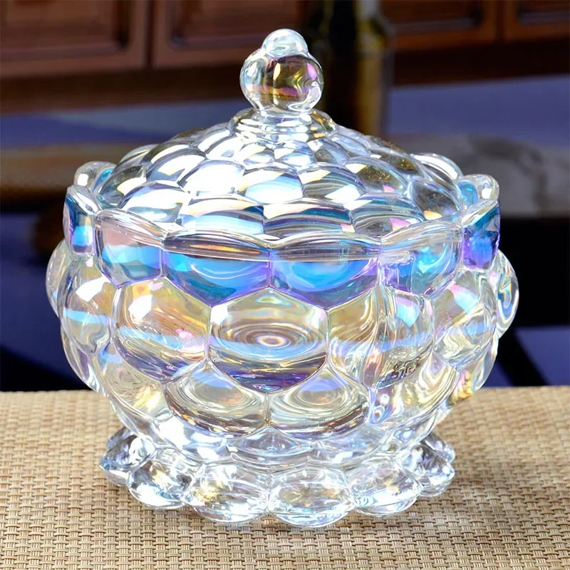 Light Luxury Crystal Glass Candy Jar with Lid European Style Sugar Container Living Room Snack Tray Elegant Home Decor