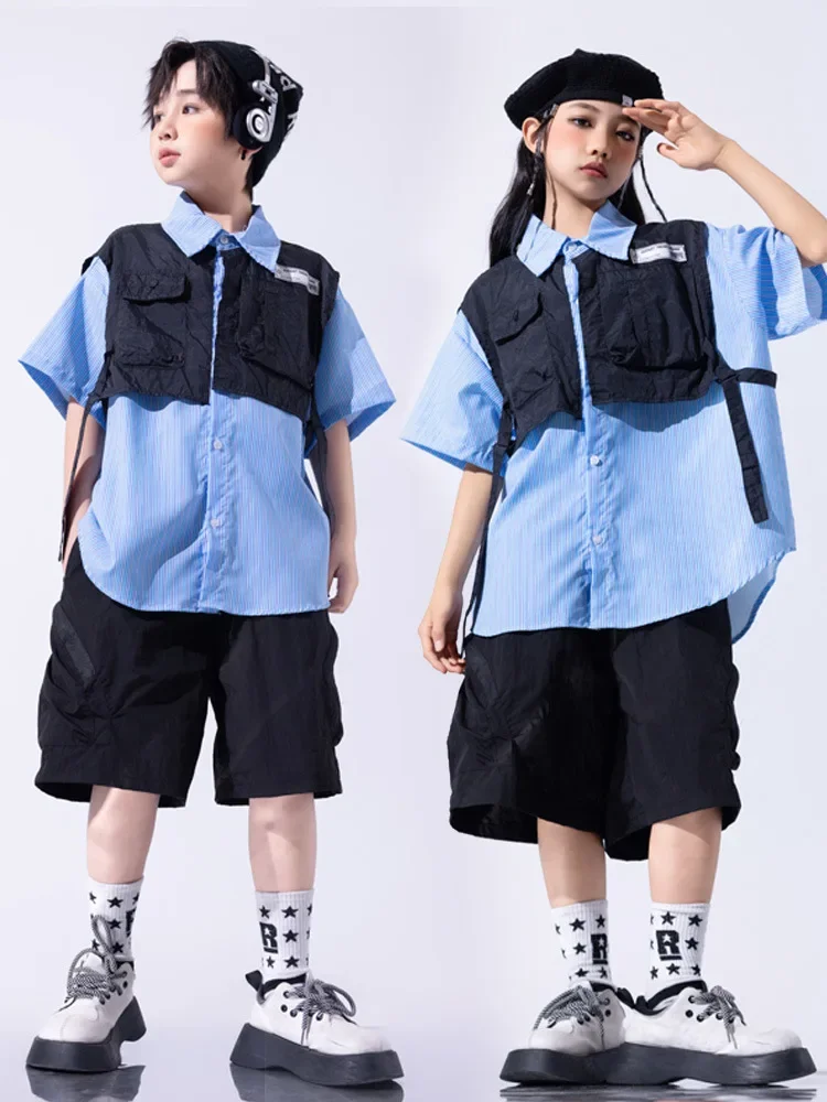 طقم ملابس تنكرية قصيرة سوداء مكونة من قطعتين للفتيات والأطفال ملابس رقص الجاز للأولاد ملابس الهيب هوب