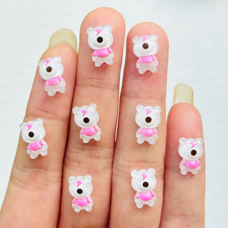 

50 Pcs Resin Kawaii Mini Pink Little Bear Flatback Rhinestones Figurines Nail Art Hairpin DIY Scrapbook Accessories Crafts