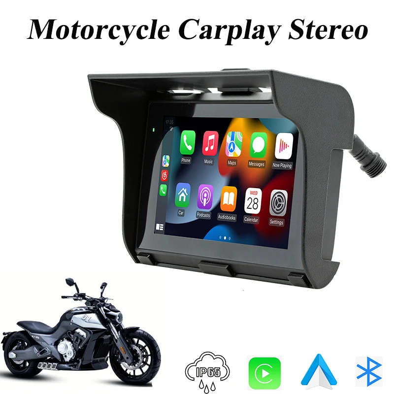 

5" Motorcycle Stereo Portable Mp5 Player With Wireless carplay Android auto Touch screen 800x480 earphone jack IP65 waterproof