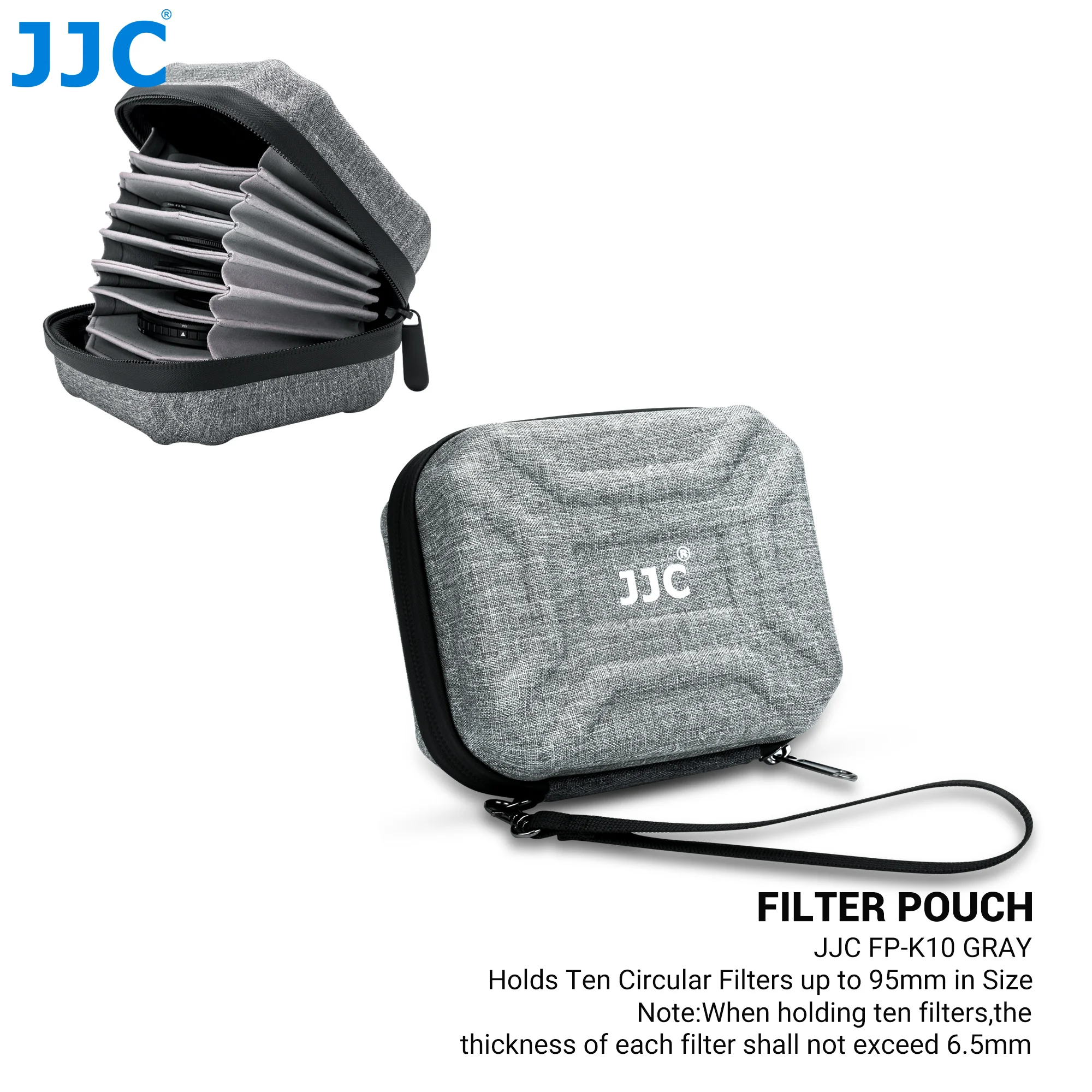 JJC 10 Slots Lens Filter Case Bag with Inner Pocket Waterproof ND UV CPL Filter Storage Pouch Wallet 45-95mm 95/82/77/72/67/49mm