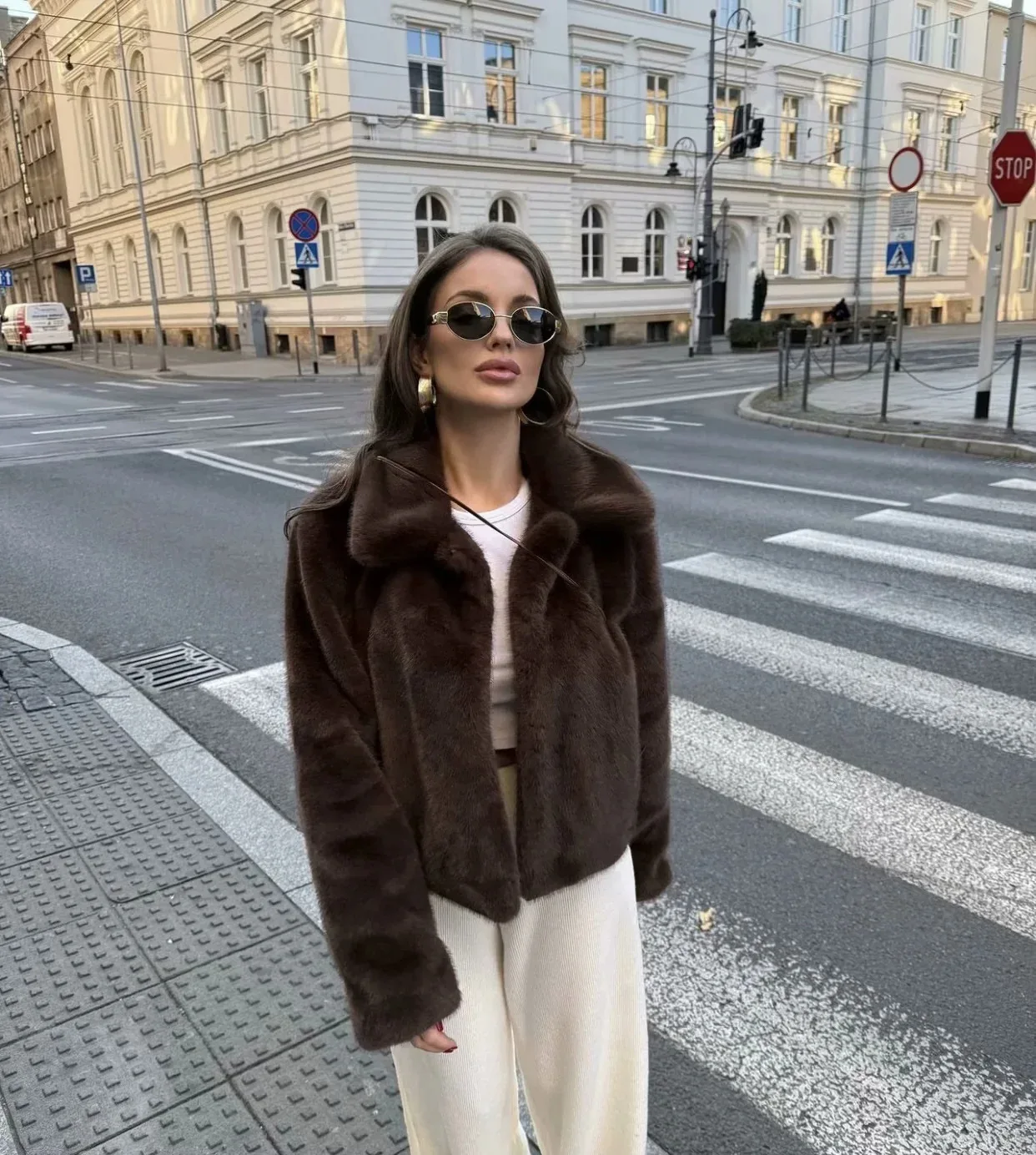 Casaco curto feminino jaqueta casacos de pele do falso turn down collar grosso quente y2k streetwear elegante jaquetas trabalho outerwear outono inverno