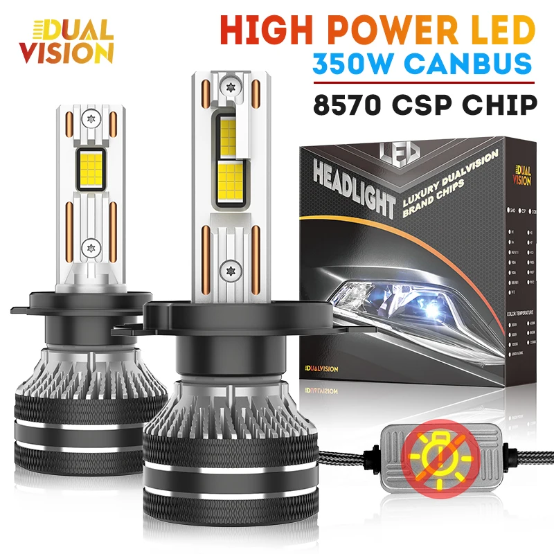 

Dualvision 350W K5C PLUS H7 H11 Светодиодная фара Canbus H1 H4 9005 9006 HB3 HB4 Двойная медная трубка высокой мощности 6000K 5570 Чип CSP