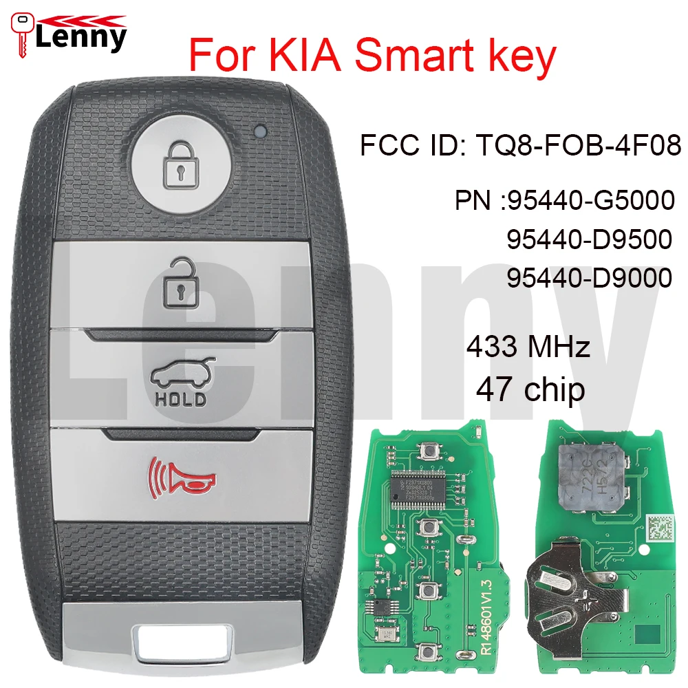 Lenny FCCID:TQ8-FOB-4F08 PN:95440-G5000/D9500/D9000 433MHz 47chip Car remote smart key for KIA Niro Sportage 2016-2019 key