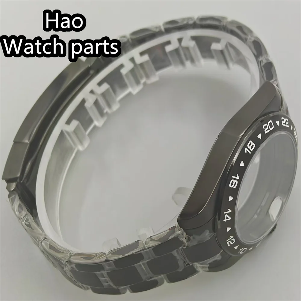 BLIGER 40mm Black PVD Watch Case Sapphire Glass Fixed Bezel Stainless steel bracelet Fit NH34 NH35 NH36 ETA2824 PT5000 Movement