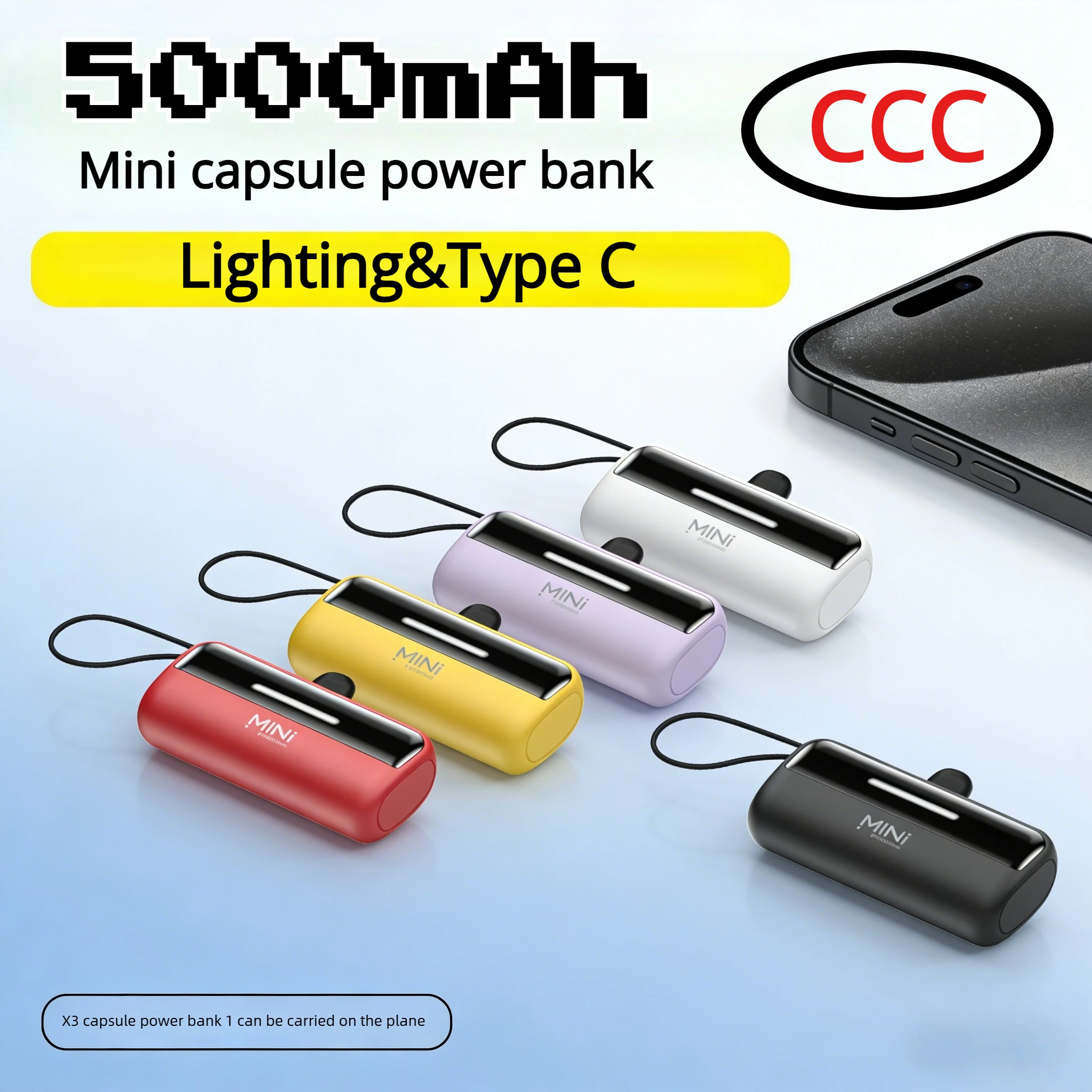 5000mAh CCC Mini Capsule Power Bank 22.5W Fast Charging Portable External Battery for IPhone Samsung Xiaomi Huawei