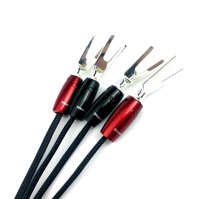 1szt K2 Center Speaker Cable Silver Banana Plug / Y Spade Plug Biwire 2 To 4 HiFi Audio Amplifier LoudSpeaker Cable