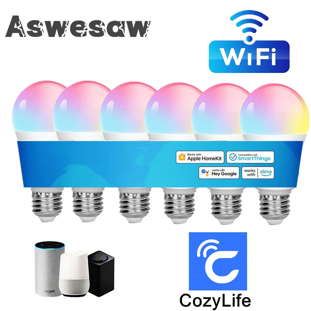 8 pces 15w wifi lâmpada inteligente e27 lâmpada led rgb trabalho com alexa/google casa 85-265v rgb + branco função temporizador regulável cor lâmpada