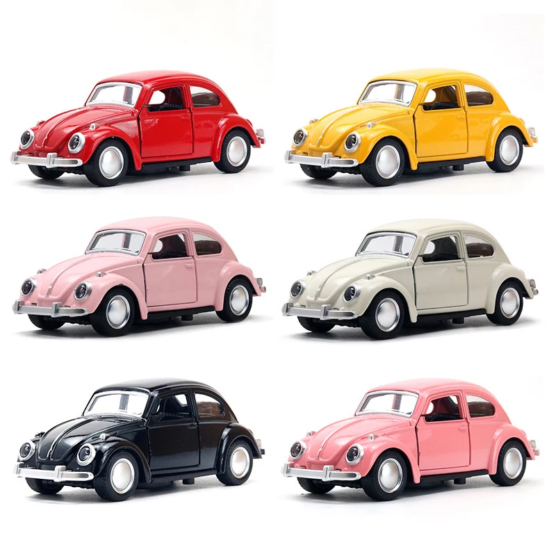 Alloy Car Model Beetle Vintage Door Opening Children's Toy Motorcar Cake Decoration Collection Accessories For Boy Gift