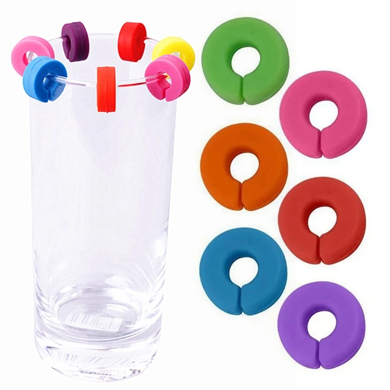 2025 New Wine Glass Markers Set of 12 Mini Circle Silicone Drink Glass Tags Recognizer Cup Labels Signs for Party Bar