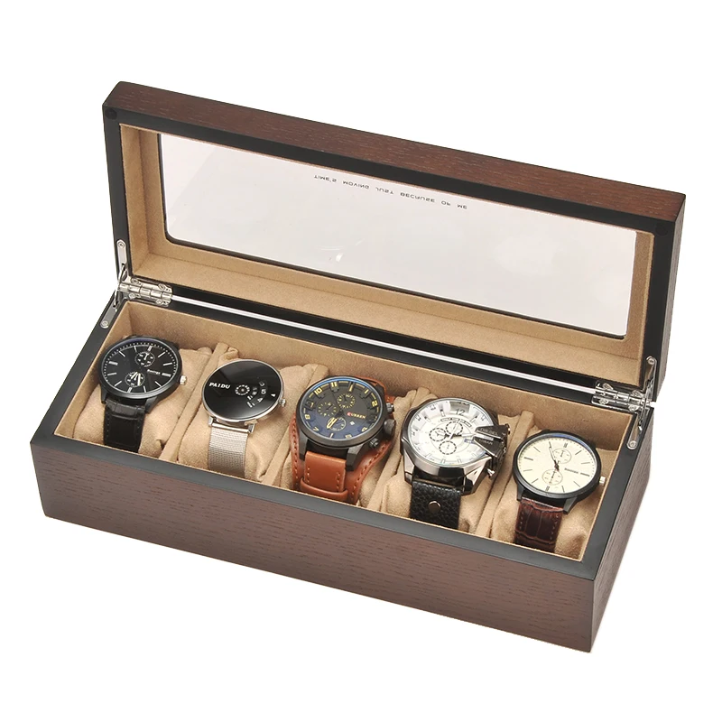 

Wood Watch Box Vintage Watch Boxes Storage Case 5 Slots Wrist Watches Display Holder Portable Organizer Accessory Gift for Men