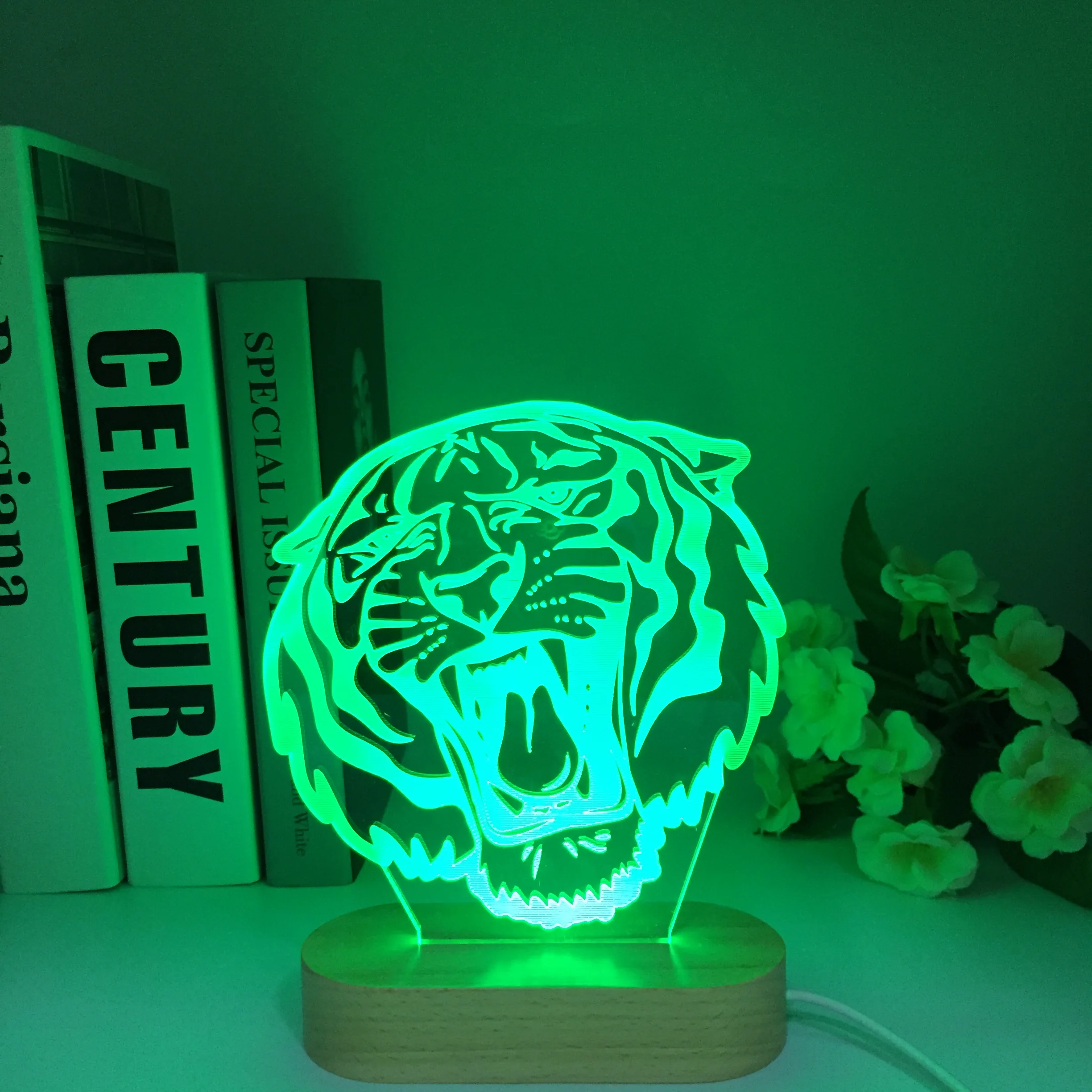 

Wooden Tiger 3D Lamp Creative Desktop Bedroom Night Light LED Acrylic Remote Control Table Lamp Birthday Xmas Gifts Room Decor