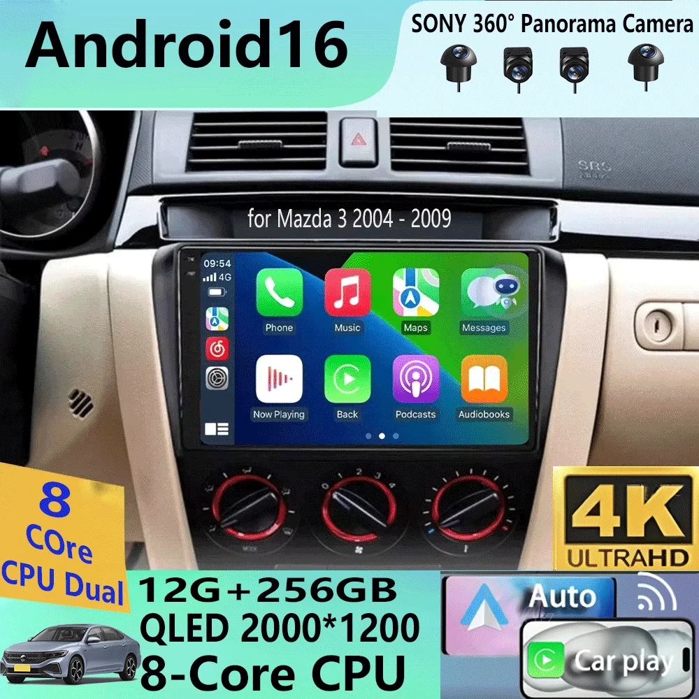 Android 16 Video Player Car Radio For Mazda 3 2004 - 2009 2din with BOSE Multimedia Carplay Stereo GPS Head Unit WIFI+4G
