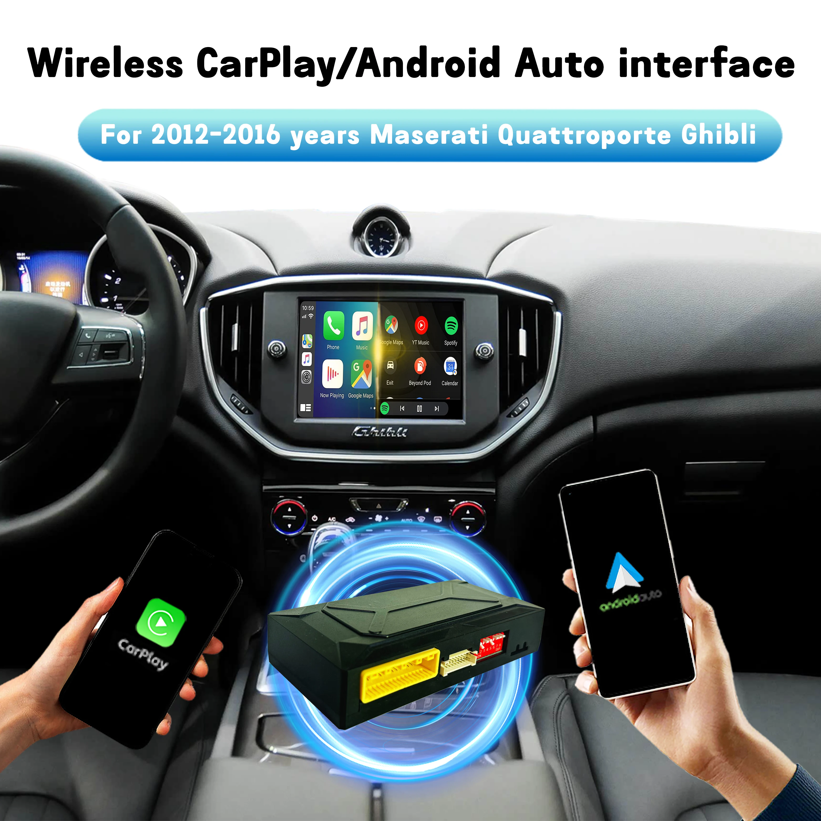 

Wireless CarPlay Android Auto Screen Mirroring Interface for 2012–2016 Maserati Quattroporte Ghibli OEM Display