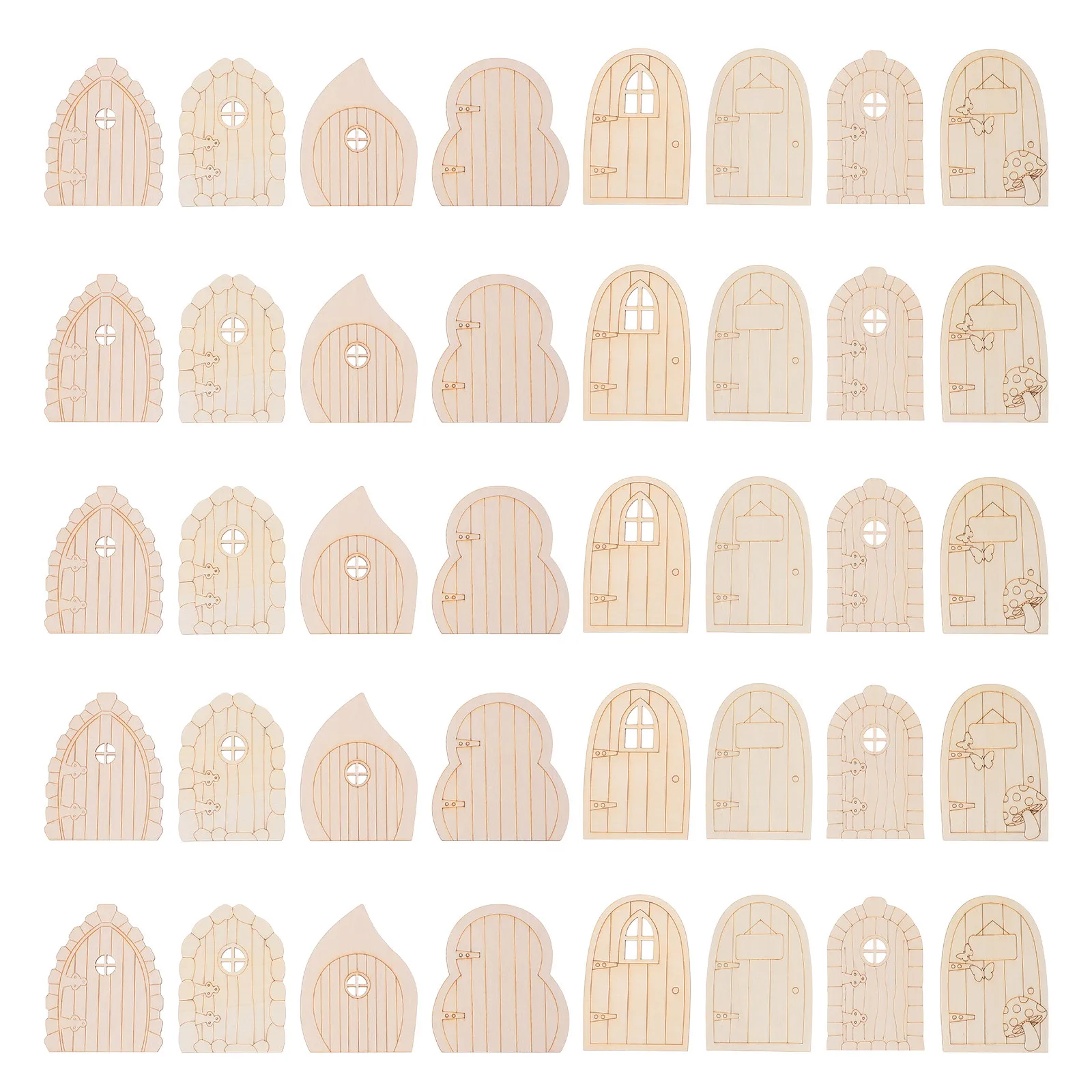 40Pcs Unfinished Wood Fairy Doors Miniature Blank Slices for DIY Crafts Garden Tree Trunk Decoration Fairy Door Kit Home Office