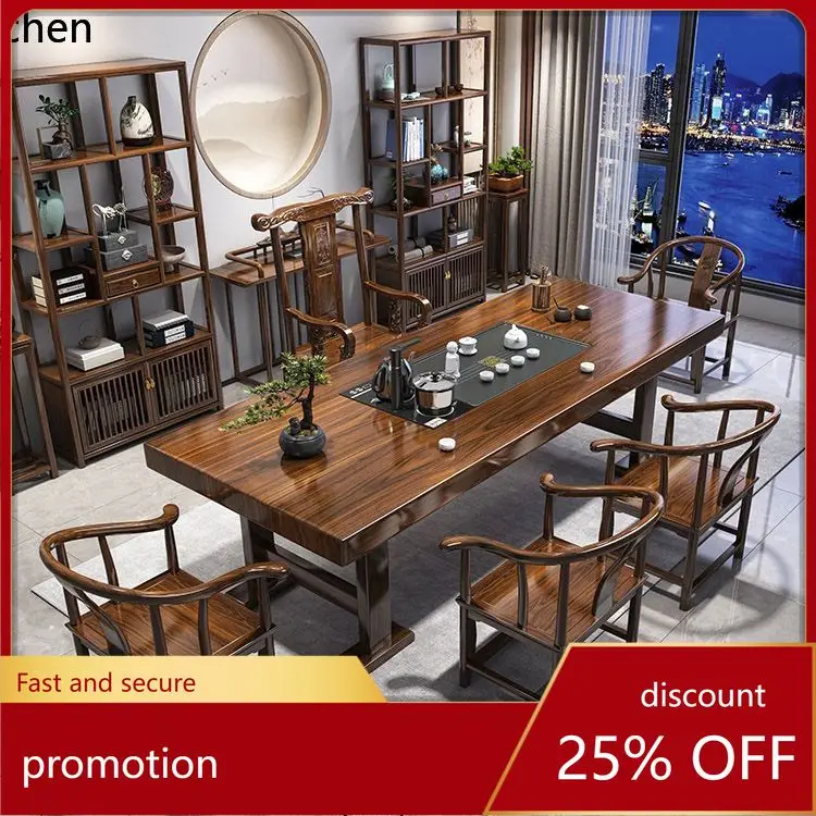 CZ Solid Wood Large Board Tea Table Full Set Tea Table Combination Office Kung Fu Fully  Water Boiling Tea Brewing Table
