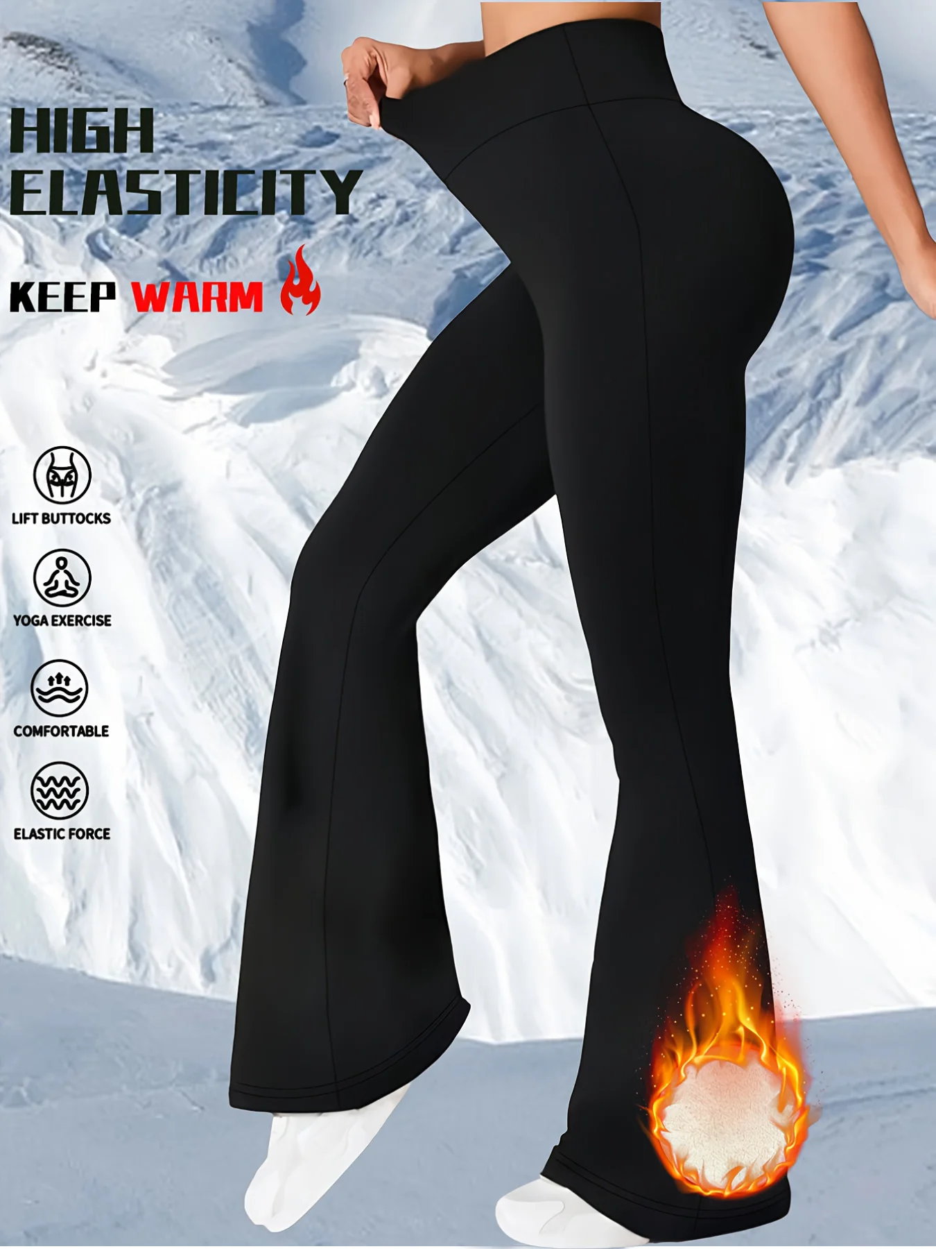 

2026 Winter Hits Black Women's High Waist Floor-Length Flare Pants Thermal Stretchy Hip-Lifting Slim Fit Yoga & Daily Wear Trous