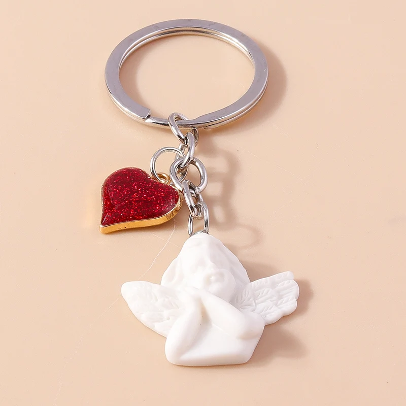 Cute Resin Angel Keychain Mini Musical Instrument Key Ring Pendants for Car Keyholder Handbag Decor Jewelry Gifts for Girls