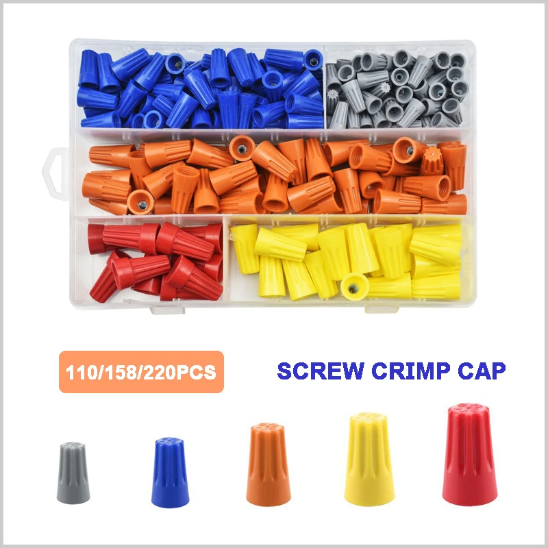 110/158/220Pcs Screw Crimp Cap Boxed Quick Wiring Terminal SetColorful Insulated Electrical Equipment Connectors