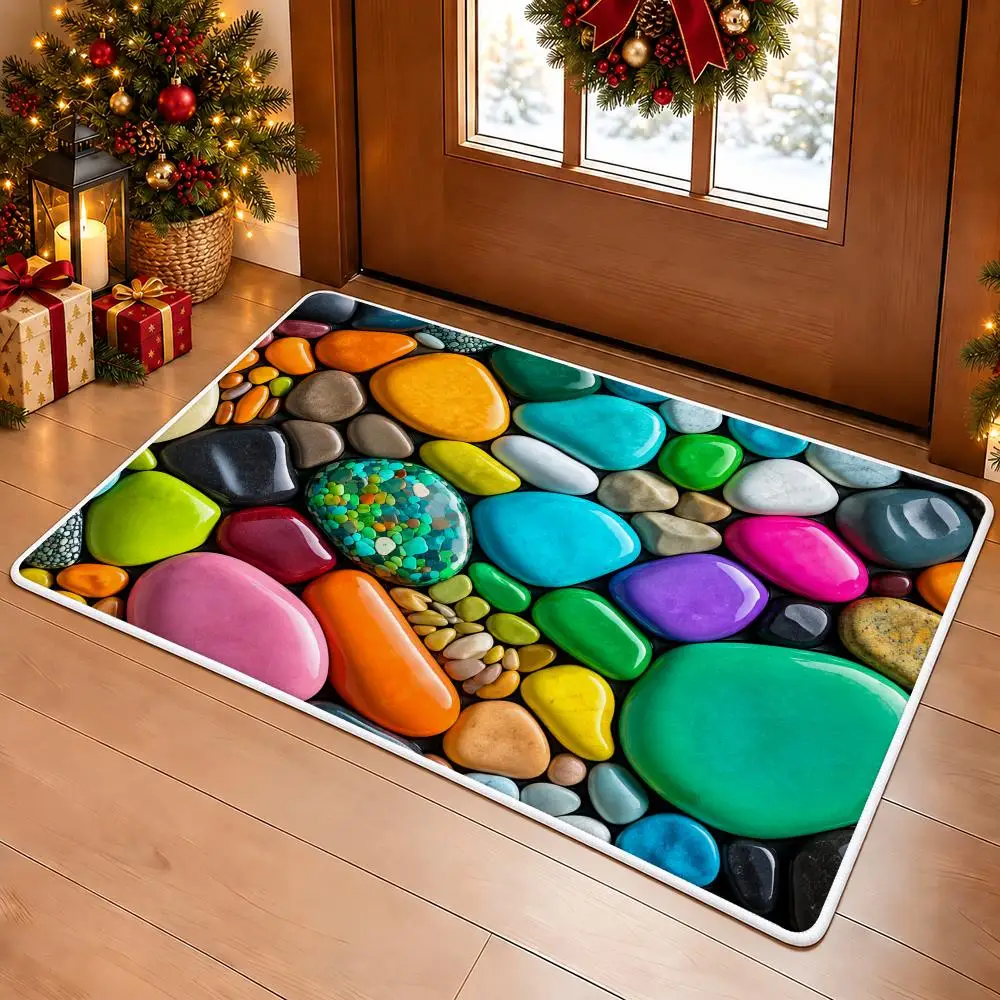 Jewel Pebble Mosaic Floor Mat Premium Flannel Bath Mat Anti-slip Cloud Feel Rug Durable Machine Washable Floor Carpet
