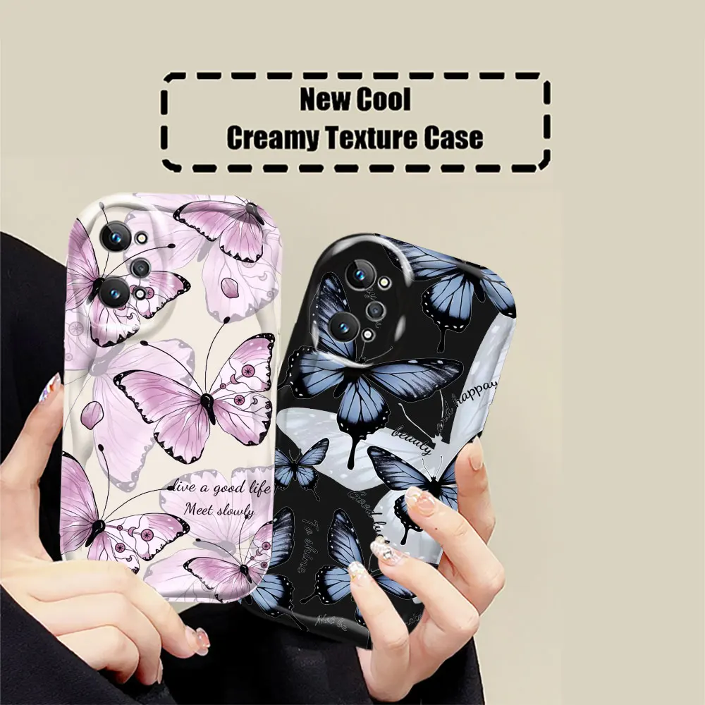 

Luxury Butterfly Rose Phone Case For Xiaomi Redmi Note 13 12 12S 11 10 9 8 Pro Plus 13C 12C 10C 9C 9A 11T 11S 10T 3D Wave Cover