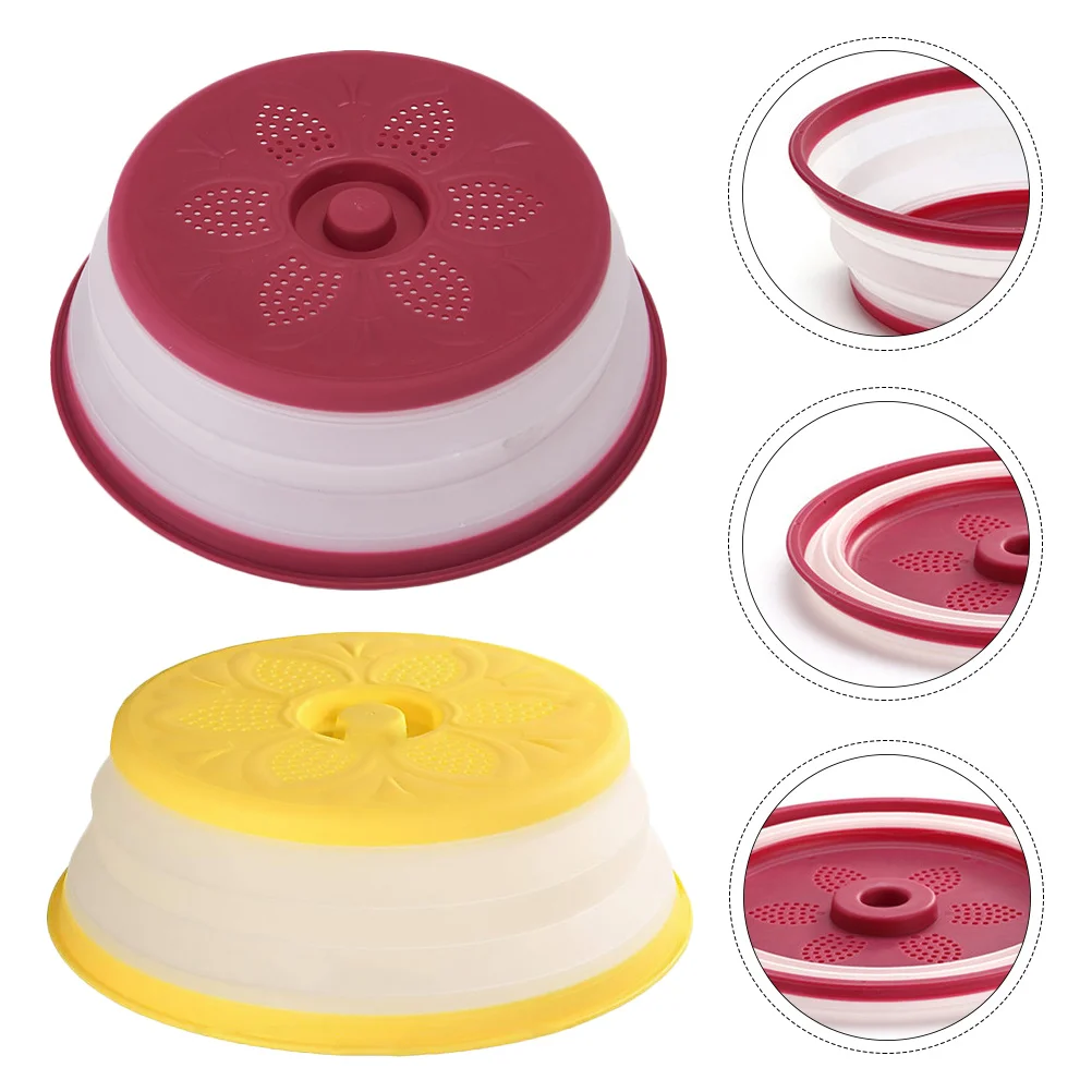 

2Pcs Microwave Food Cover Collapsible Plate Lid Anti-Splashing Vent Steam Release Dishwasher Safe Kitchen Supplies