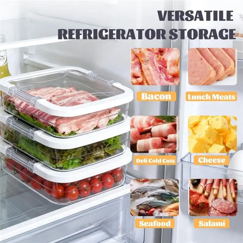 ABMR-For Lunch Meat Storage 3 Pcs Container For Fridge Compatible Airtight Lids, Stackable Refrigerator Organizers