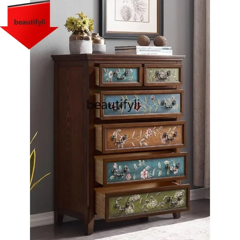 

Q181 American solid wood retro painted storage cabinet European living room bedroom six chest storage cabinet length 80CM
