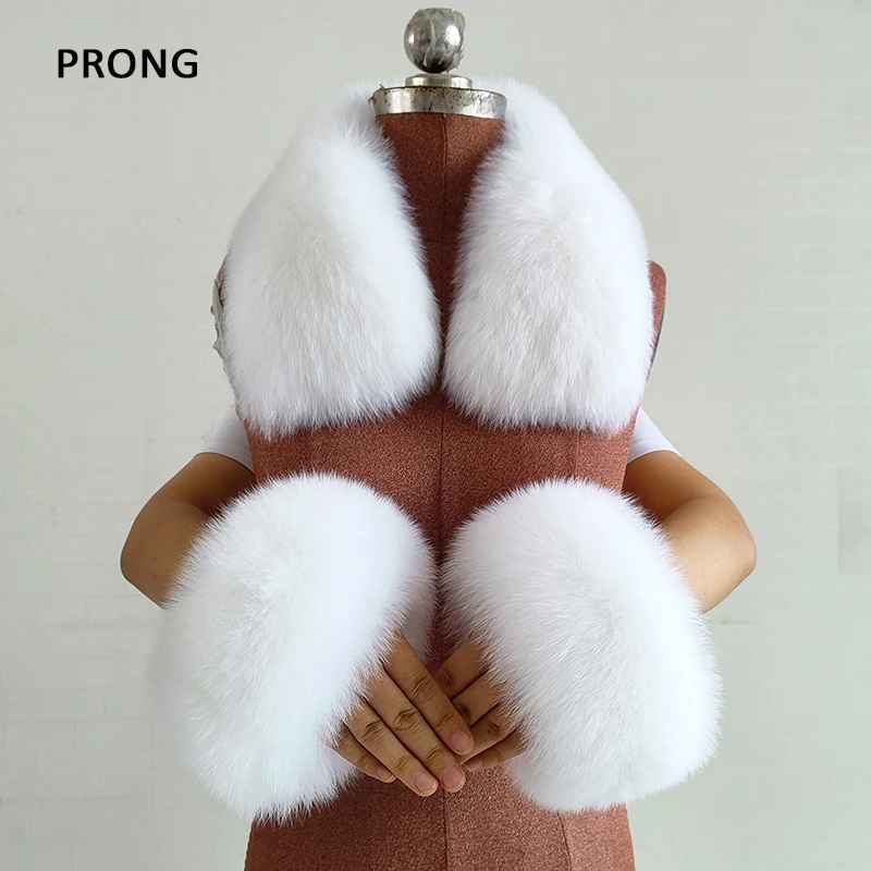 

Natural Fox Fur Collar Real Fur Cuffs Set Winter Neck Warmer Fur Scarf Women Square Collar Cuff One Set Collocation Coat