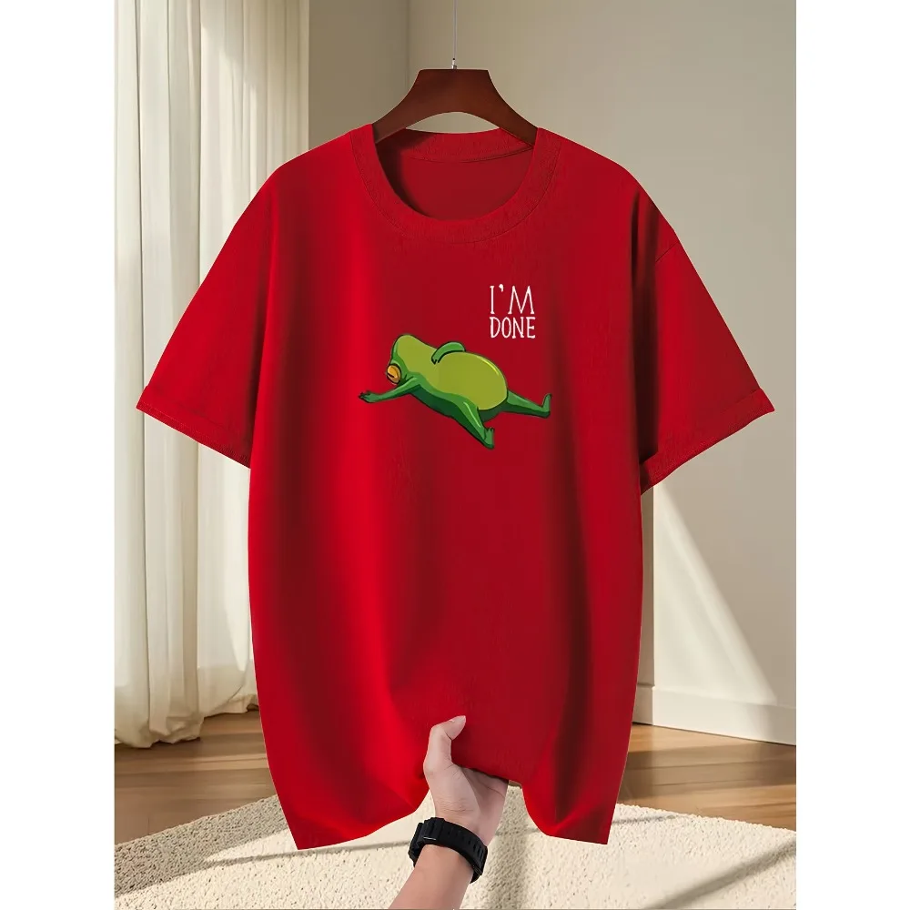 Summer New Style Lazy Frog I'm Done Graphic Streetwear Loose Men T-shirt Pure Cotton Breathable Suitable for Daily Wear
