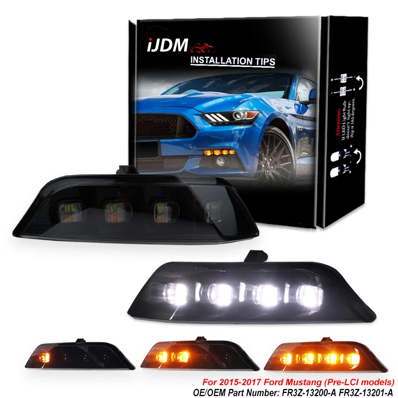 

For Ford Mustang Front Bumper Fog Light Amber Sequential Blink Turn Signal Light White Daytime Running Light 2015-2017