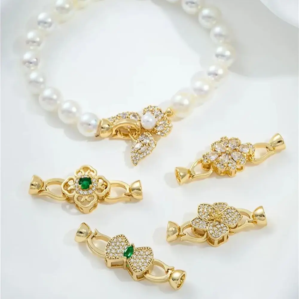 Micro-set Zircon 14K Gold Flower-shaped Butterfly Bow Tie Pearl Buckle DIY Bracelet Necklace Connecting Buckle Accessories