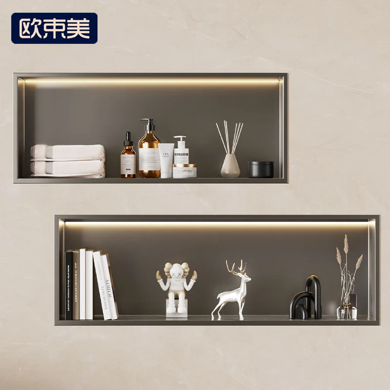 Horizontal Stainless Steel Niche Cabinet Niche Metal TV Cabinet Niche Embedded Finished Bathroom Bathroom Shelf