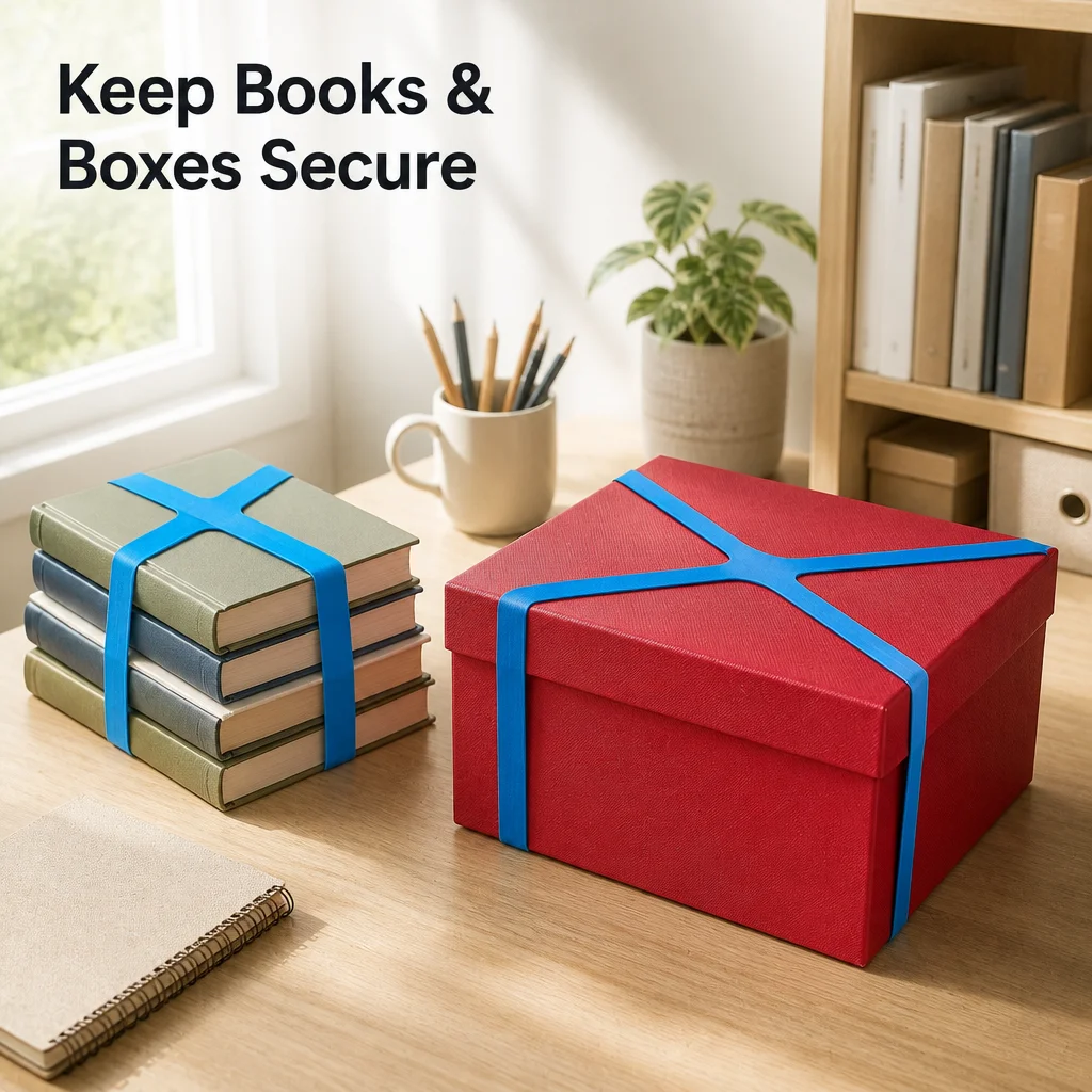 Cross-shaped rubber bands are reusable and made of strong natural rubber, with a circumference of 380mm. Available in six colors, they are suitable for office, home, outdoor camping, and securing books and boxes