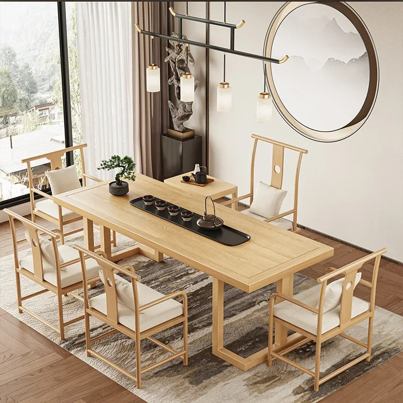 Simple solid wood teaand chairs, new Chinese solid wood Kung Fu tea log color tea t Zen tea house leisure table