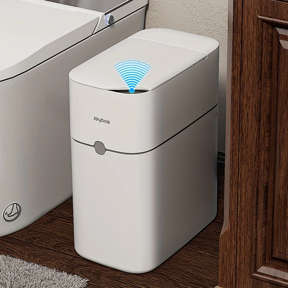 

Автоматическое мусорное ведро для ванной комнаты с датчиком движения и крышкой, 3,72 галлона, бесконтактный контейнер для мусора, умный пластиковый тонкий мусорный бак