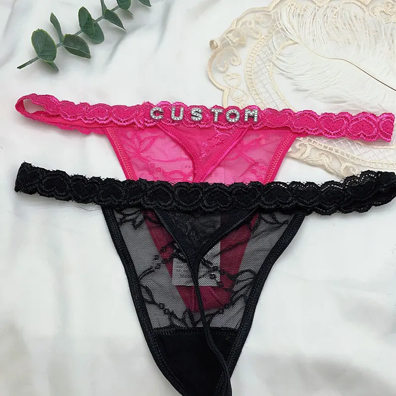 Customized Name Thong For Sexy Women Hotwife Lace Lingerie Crystal Letter Waist Chain Underwear Personality String Gifts