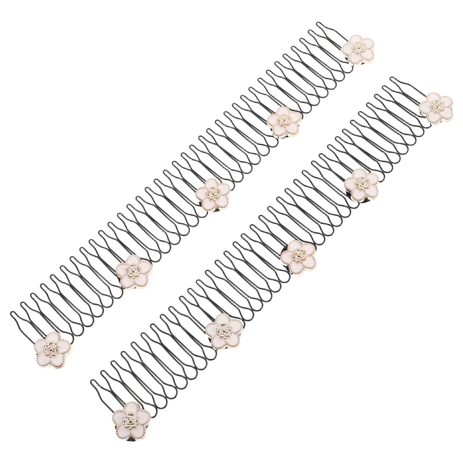 

2Pcs Camellia Hair Finishing Fixer Invisible U Shape Comb Stretchable Styling Tools for Women Girls Tame Flyaways Hair