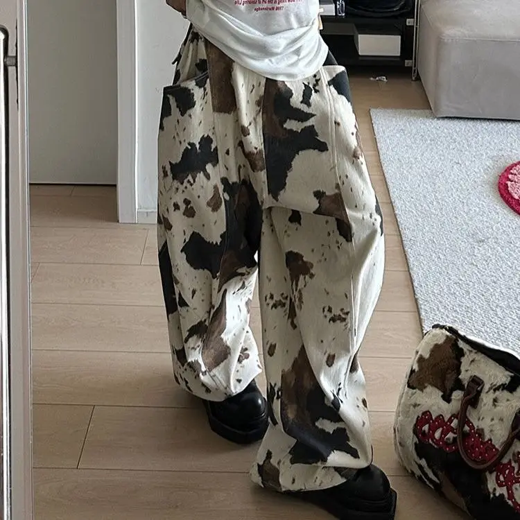 

Retro Design Apricot Jeans for Children Summer Loose Wide Leg Floor Pants